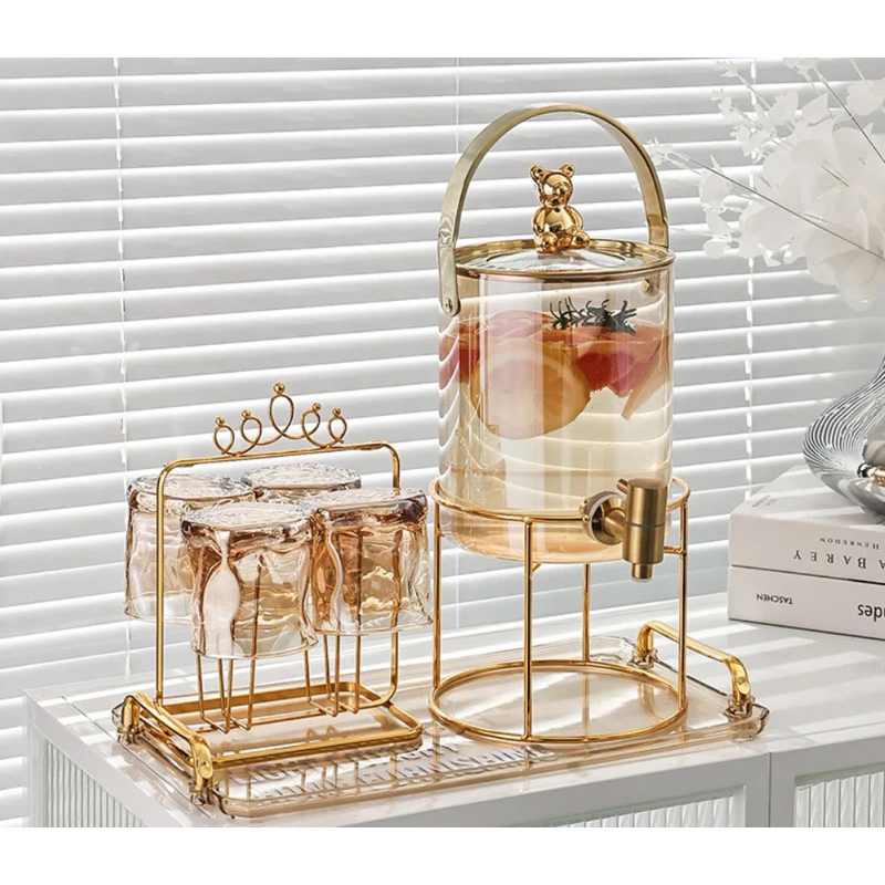 Bộ bình nước thủy tinh 4 cốc kèm giá đỡ siêu đẹp