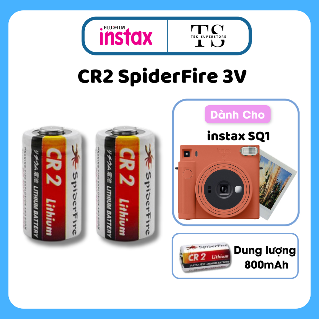 Vỉ 2 Viên Pin CR2 SpiderFire 3V 1000mAh cho máy ảnh Fujifilm Instax Square SQ1