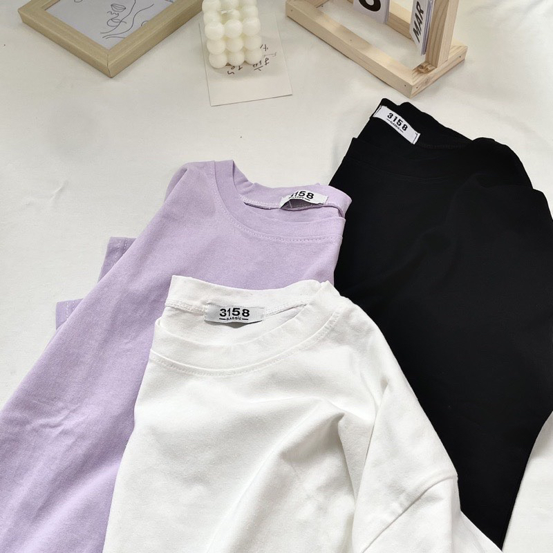 Áo thun trơn 3158 nam nữ tay lỡ mẫu "Trơn" cotton khô
