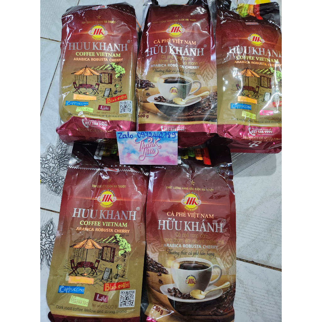 Cà phê Hữu khánh mẫu mới túi zip gói 500gam