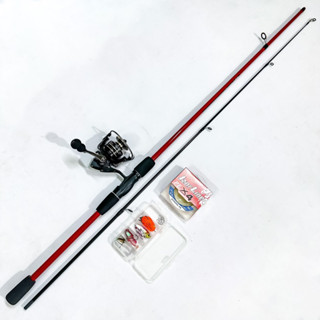 Combo bộ cần câu Lure giá sinh viên Rise Spin đen đỏ có ngang và đứng