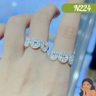N224 nhẫn tam kim tiền phú quý đính đá bạc thật thiên cát s950
