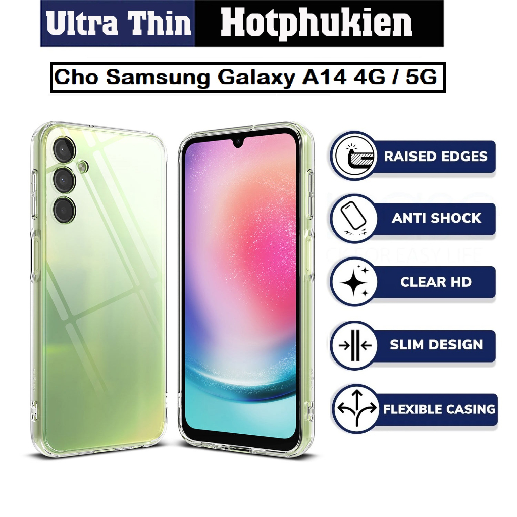 Ốp lưng chống sốc dẻo cho Samsung Galaxy A14 4G / 5G hiệu Ultra Thin siêu mỏng 0.6mm độ trong suốt tuyệt đối