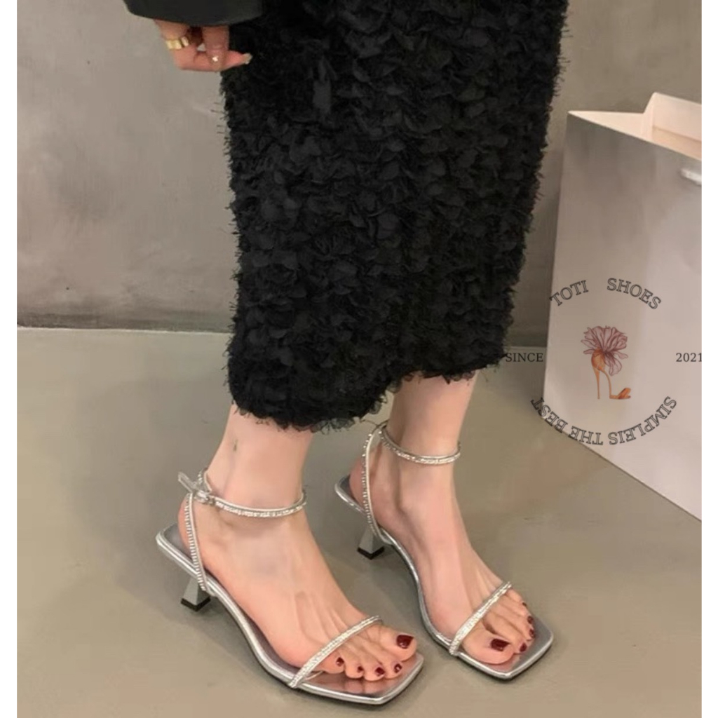 GIÀY CAO GÓT TOTIIE STORE - SANDAL NỮ MŨI VUÔNG QUAI NGANG MẢNH ĐÍNH ĐÁ THỜI TRANG HIỆN ĐẠI TEST