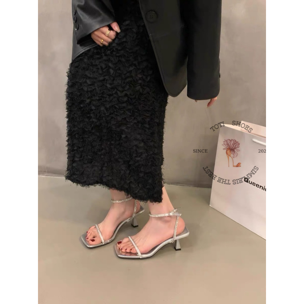 GIÀY CAO GÓT TOTIIE STORE - SANDAL NỮ MŨI VUÔNG QUAI NGANG MẢNH ĐÍNH ĐÁ THỜI TRANG HIỆN ĐẠI TEST