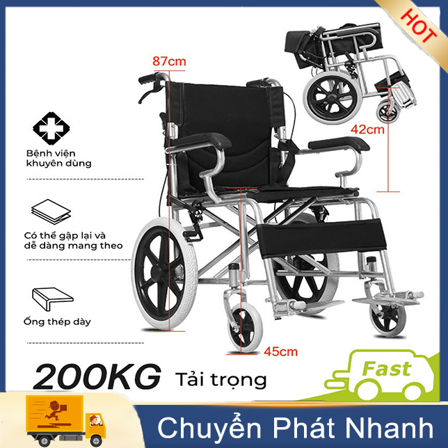 Xe Lăn Tiêu Chuẩn Khung Hợp Kim Nhôm Cho Người Người Tàn Tật Bệnh Nhân、Người già， 11KG chịu tải 150-200kg