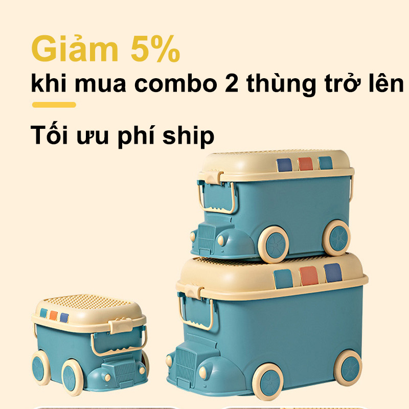 Thùng đựng đồ chơi cho bé Cutis, hộp đựng hình ô tô có bánh xe, nắp hộp có thể chơi lắp ráp