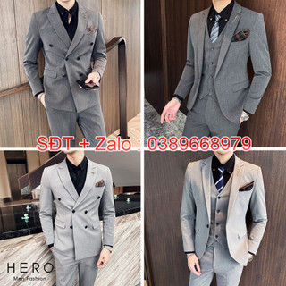 Bộ vest nam hàn quốc màu ghi xám, bộ suit nam hàn quốc màu xám