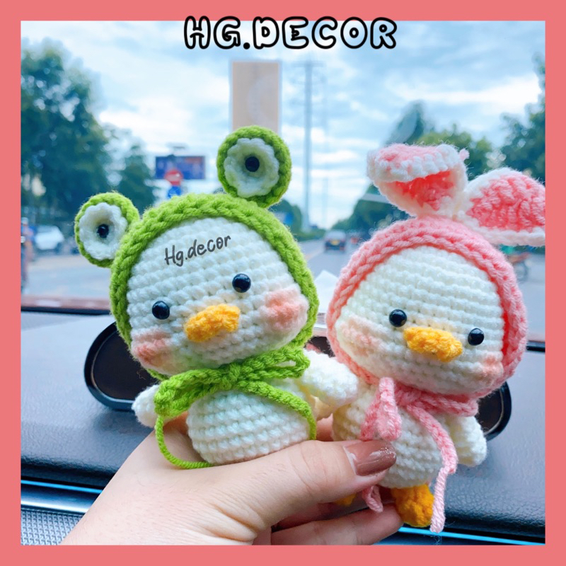 (Sẵn-Ảnh Thật)Vịt đội mũ ếch, Vịt đội mũ thỏ, móc khoá handmade