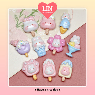Charm bé thỏ que kem loại bóng trang trí phụ kiện, ốp điện thoại, top loader