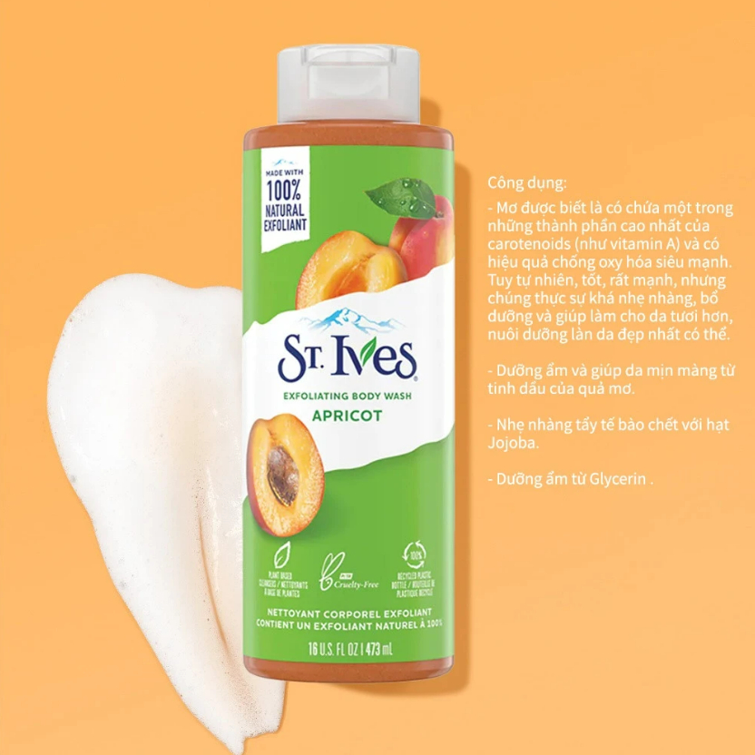 Sữa Tắm St.Ives Tẩy Tế Bào Chết Hương Mơ 473ml