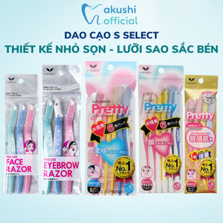 Dao cạo lông mày S Select Nhật Bản lưỡi thép không gỉ không gây trầy xước cho da mặt gói 3 và 6 chiếc - Akushi
