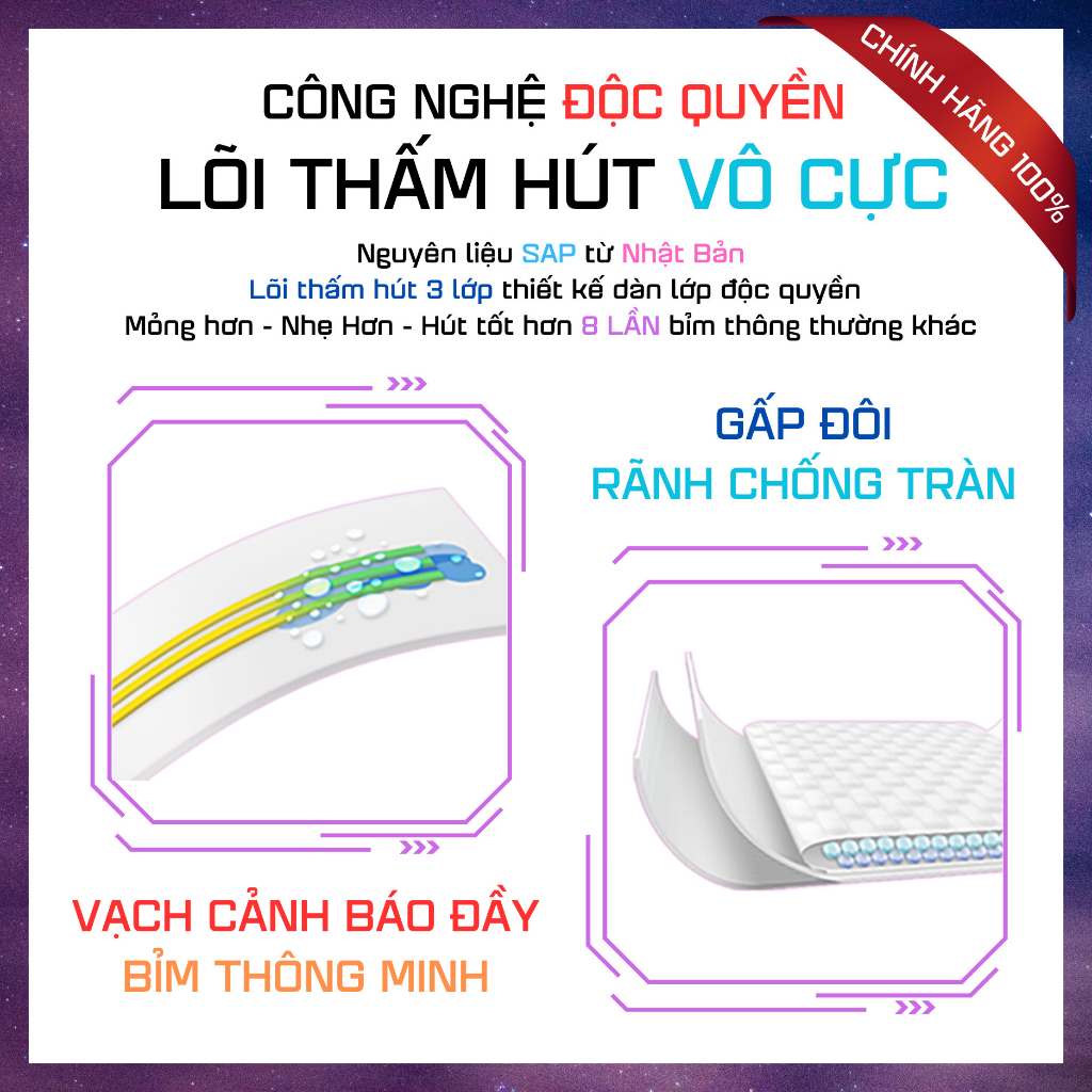 Bỉm Black Hole 3D siêu thấm hút siêu mềm mịn đủ size dán/quần cho bé