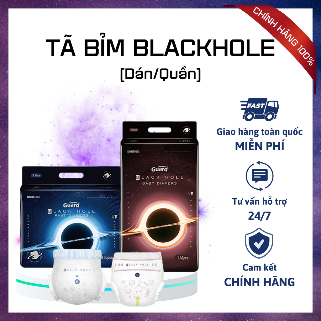 Bỉm Black Hole 3D siêu thấm hút siêu mềm mịn đủ size dán/quần cho bé