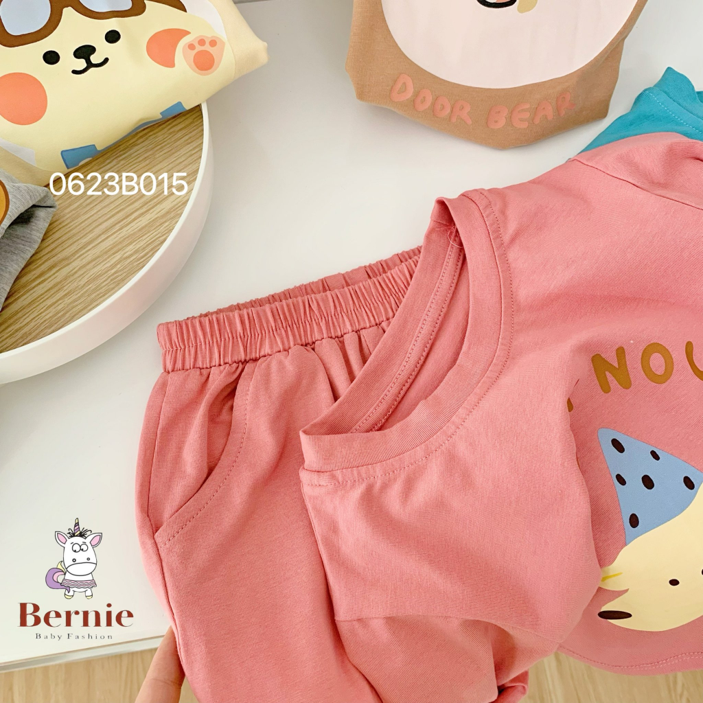 Bộ thu đông dài tay unisex cho bé, bộ thun cotton mềm mịn dài tay hoạ tiết hoạt hình Bernie