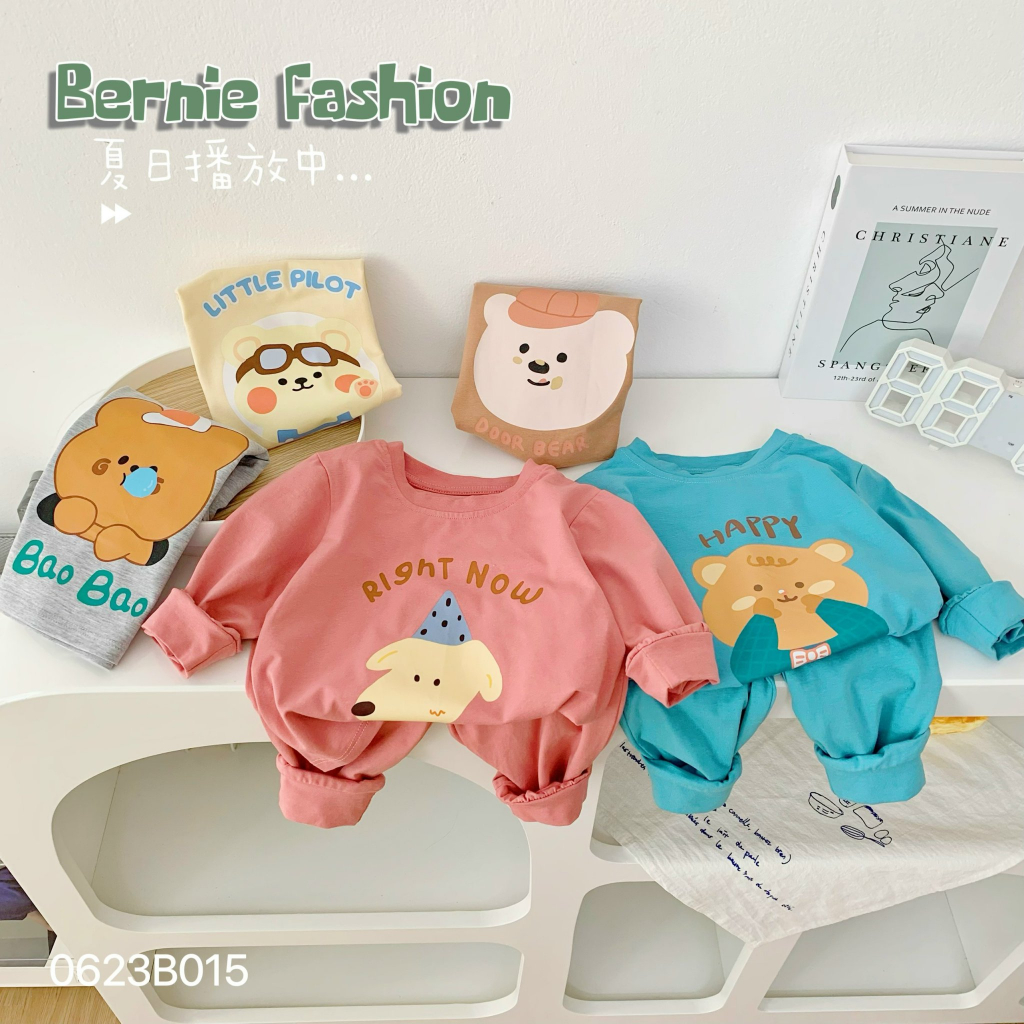 Bộ thu đông dài tay unisex cho bé, bộ thun cotton mềm mịn dài tay hoạ tiết hoạt hình Bernie