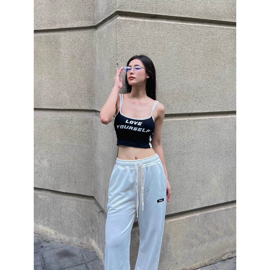 Áo croptop 2 dây The Kim - Love Yourself có mút ngực cao cấp, áo thun 2 dây cotton hai lớp A214