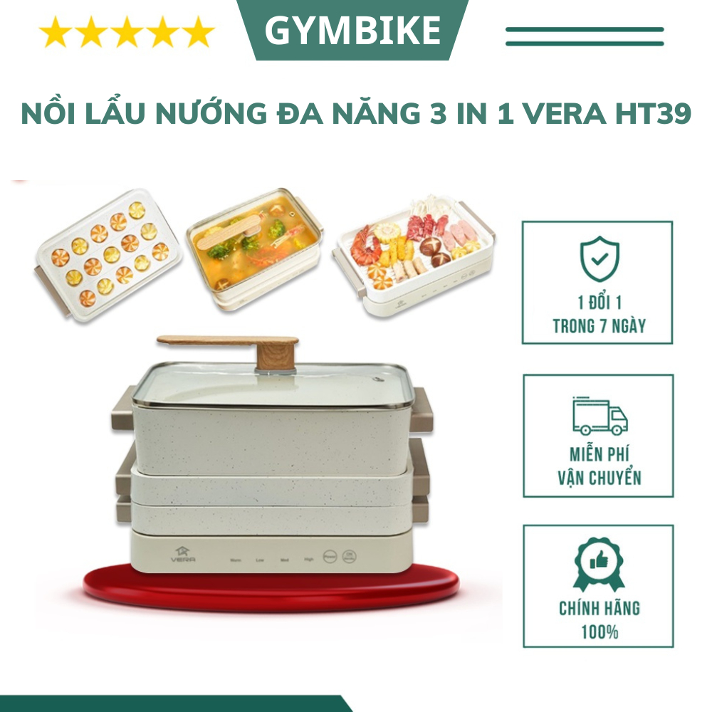 Nồi lẩu nướng đa năng 3 in 1 VERA HT39, Bảo hành 12 tháng, Phụ kiện 1 khay lẩu,1 khay nướng,1 khay làm bánh, thịt viên