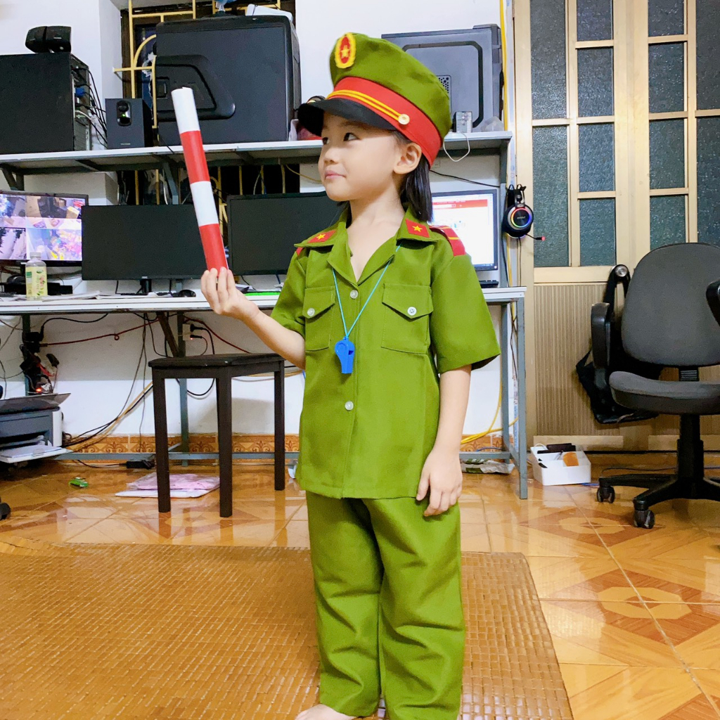 🍄 Bộ Quần Áo Công An, Cánh Sát Giao Thông Cho Bé. Trang Phục Chiến Sĩ Nhí Vải Dày Dặn, Bền, Đẹp.