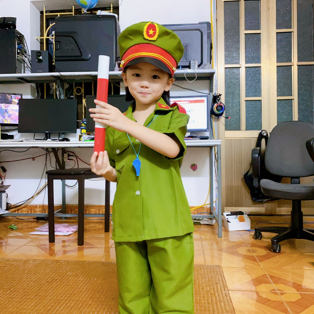🍄 Bộ Quần Áo Công An, Cánh Sát Giao Thông Cho Bé. Trang Phục Chiến Sĩ Nhí Vải Dày Dặn, Bền, Đẹp.