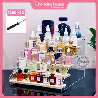  Kệ gỗ kết hợp với mica trong suốt nhiều tầng bằng gỗ cao su tự nhiên để mô hình mỹ phẩm mini kệ để nước hoa Kệ trang trí 