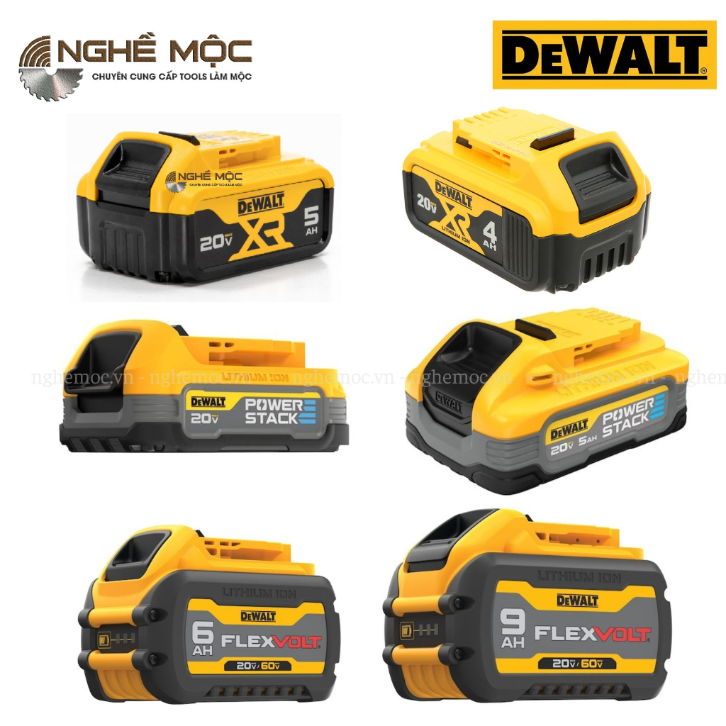 Pin Dewalt 4ah 5ah 6ah 9ah 12ah pin PowerStack pin Flex Volt Dewalt chính hãng bảo hành 12 tháng Full Box - Nghề Mộc