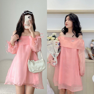 Váy trễ vai bồng kèm nơ đá