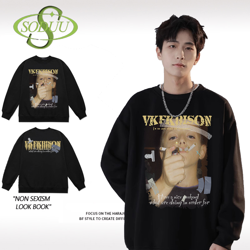 Áo sweater nam Soduu áo nỉ tay dài boy phố in hình unisex 100% cotton-Y0238