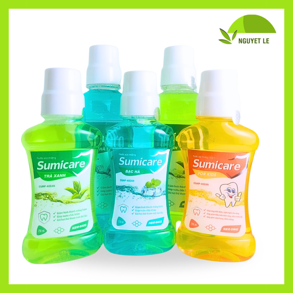 Nước súc miệng Sumicare bạc hà, trà xanh, trẻ em - Chai xúc họng thơm miệng 250ml / 500ml
