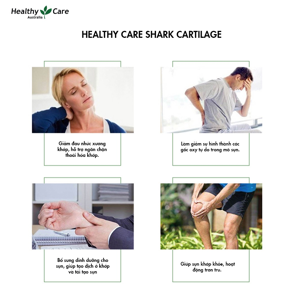 Viên uống sụn vi cá hỗ trợ xương khớp Healthy Care Shark Cartilage 750mg 200 viên