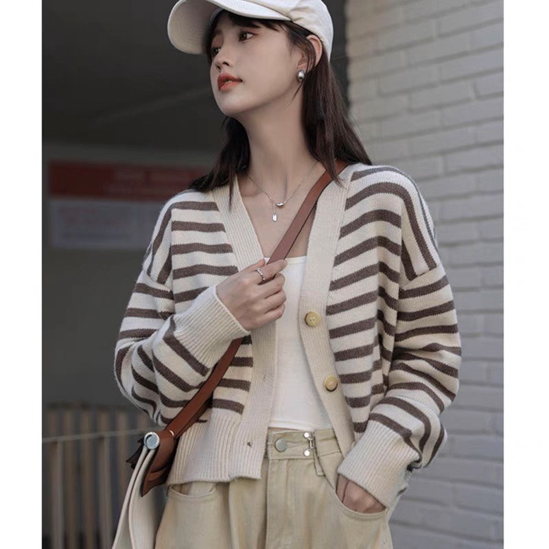 Áo len cadigan kẻ ngang hàng QC cao cấp 2 màu