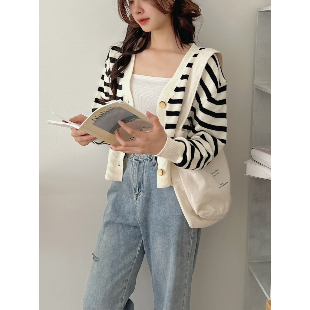 Áo len cadigan kẻ ngang hàng QC cao cấp 2 màu