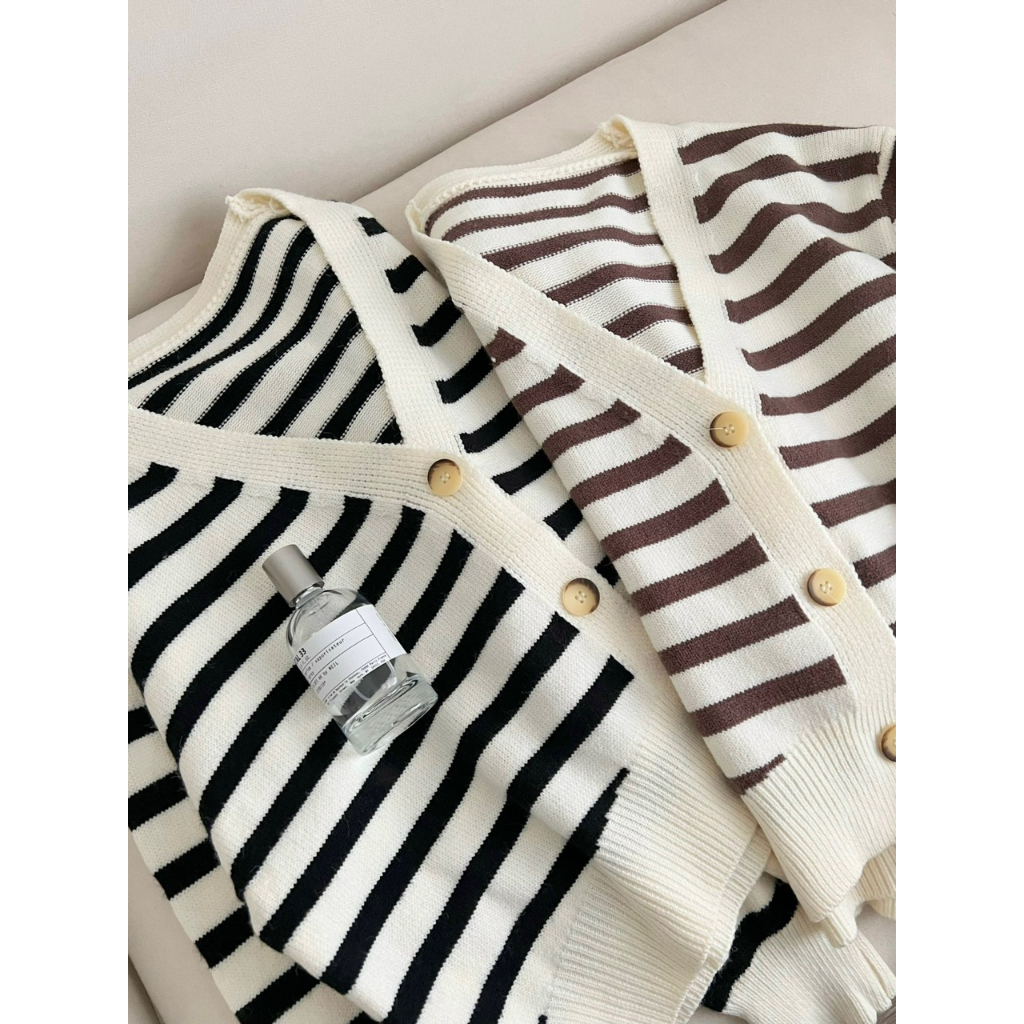 Áo len cadigan kẻ ngang hàng QC cao cấp 2 màu