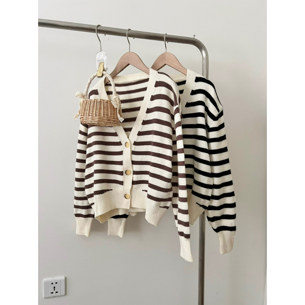 Áo len cadigan kẻ ngang hàng QC cao cấp 2 màu