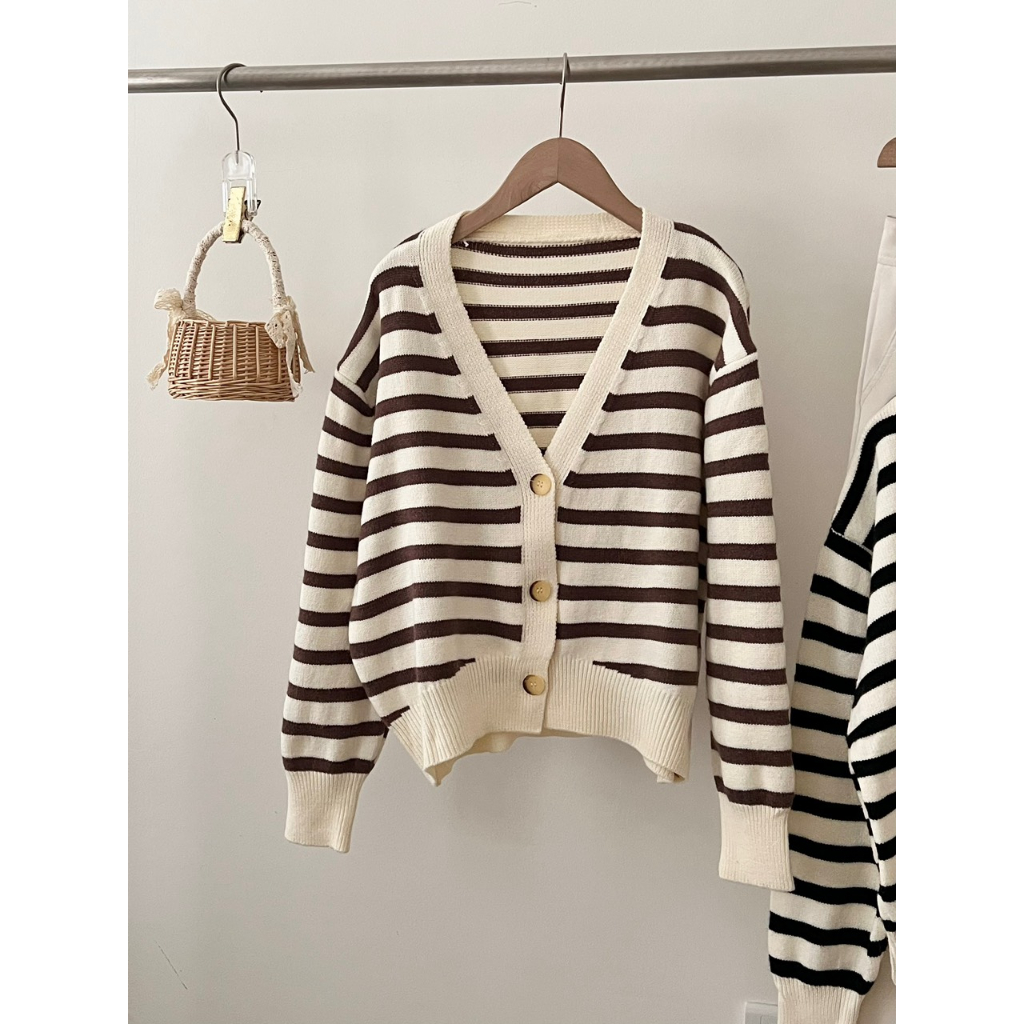 Áo len cadigan kẻ ngang hàng QC cao cấp 2 màu