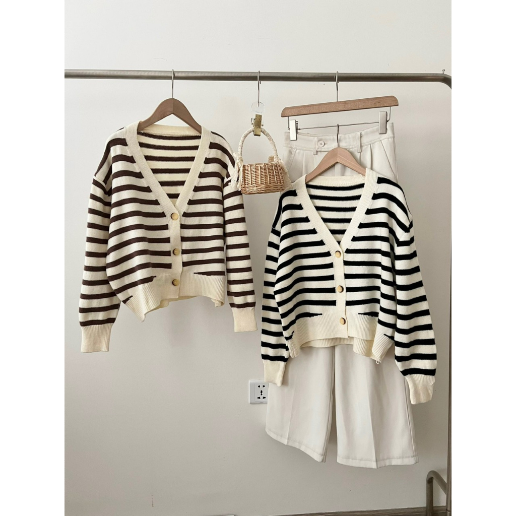 Áo len cadigan kẻ ngang hàng QC cao cấp 2 màu