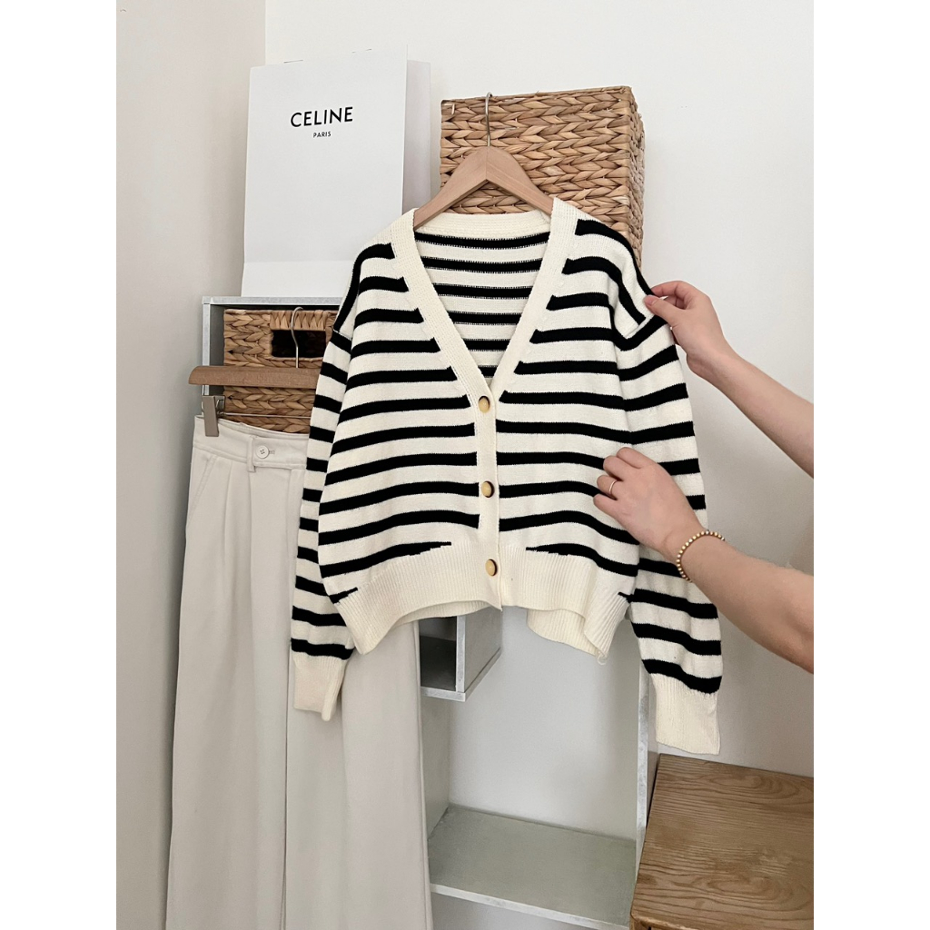 Áo len cadigan kẻ ngang hàng QC cao cấp 2 màu