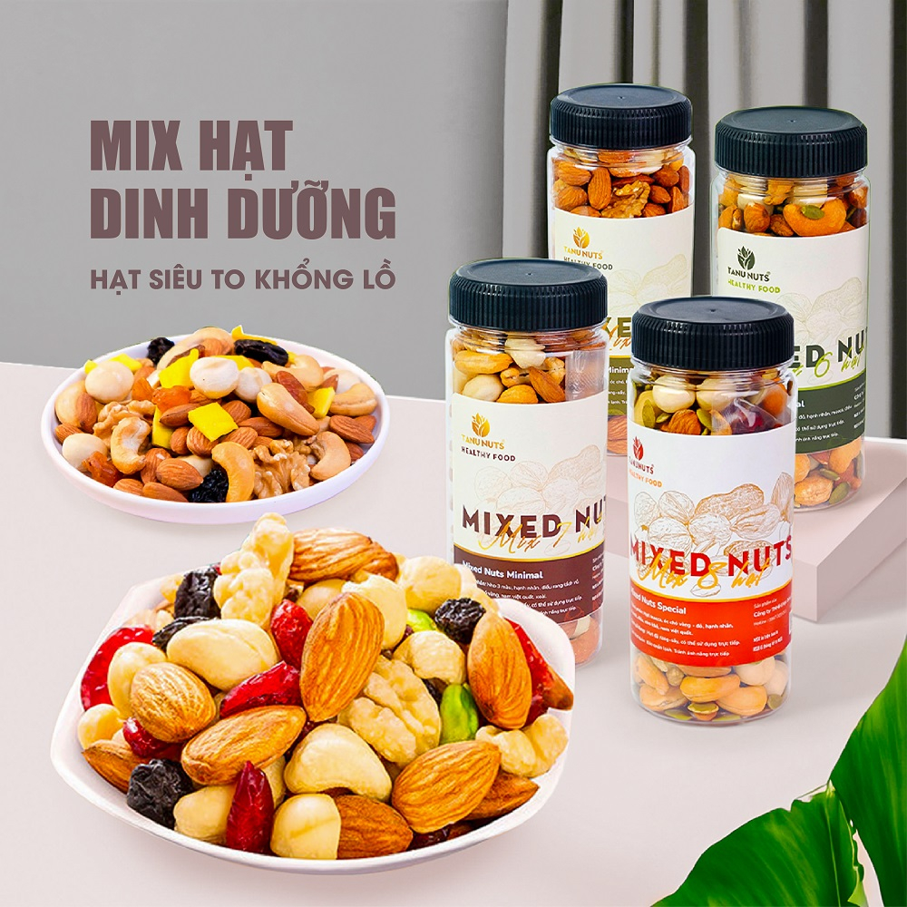 Hạt dinh dưỡng mix TANU NUTS hũ 350g, ngũ cốc dinh dưỡng mix các loại hạt tốt cho bà bầu, ăn kiêng giảm cân.