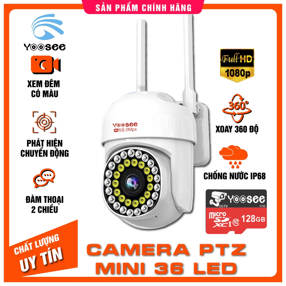 Camera IP Yoosee Ngoài Trời PTZ mini 36LED 5.0Mpx 1080P xoay 360 độ - chống nước xem đêm có màu