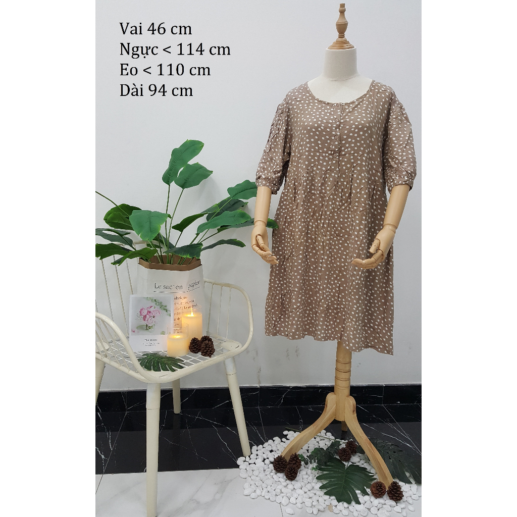 Đầm xô Nhật babydoll nâu bi bigsize 2hand