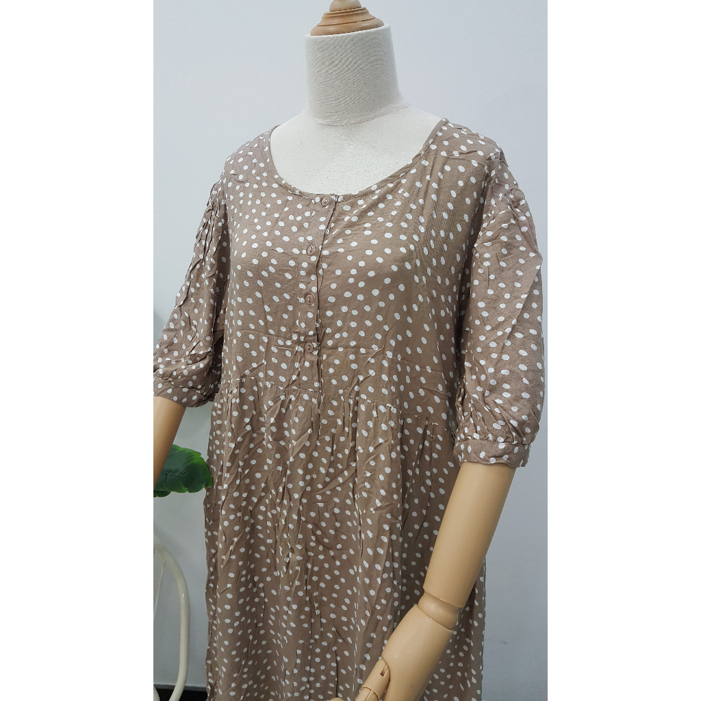 Đầm xô Nhật babydoll nâu bi bigsize 2hand