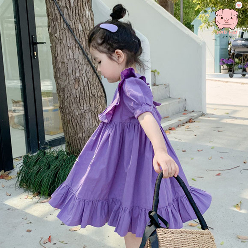 Váy Bé Gái The Pig , Đầm Tím Bèo cho bé từ 2 - 8T , Chất Thô Cotton Mềm Mịn , Thoáng Mát ,Thấm Hút Mồ Hôi Cực Tốt