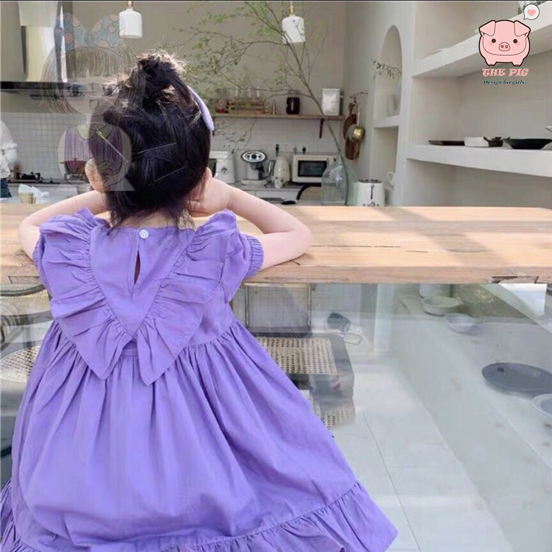 Váy Bé Gái The Pig , Đầm Tím Bèo cho bé từ 2 - 8T , Chất Thô Cotton Mềm Mịn , Thoáng Mát ,Thấm Hút Mồ Hôi Cực Tốt