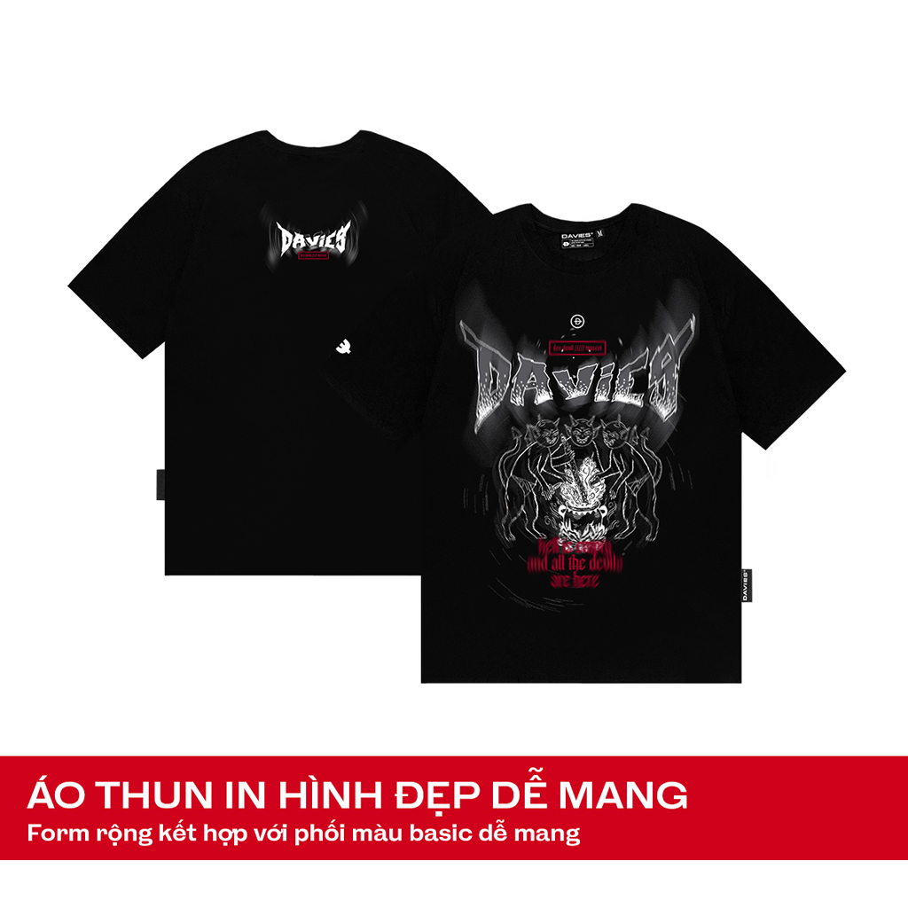 Áo thun local brand nam nữ form rộng tay lỡ màu đen Tee Hell Davies I D34-T1