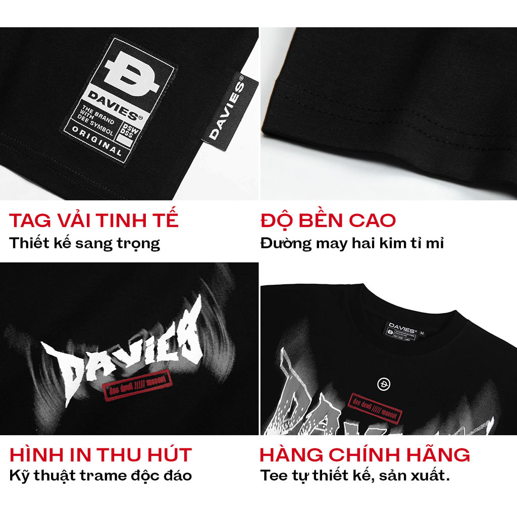 Áo thun local brand nam nữ form rộng tay lỡ màu đen Tee Hell Davies I D34-T1