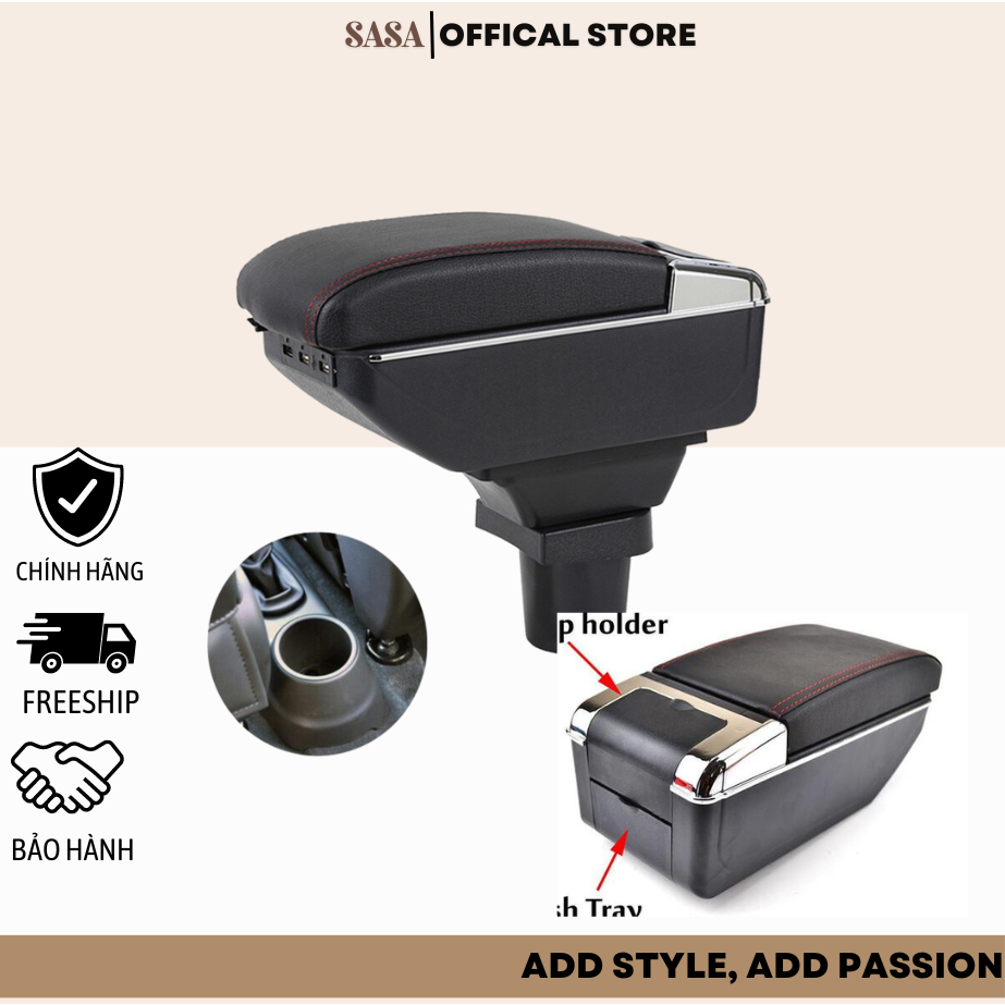 Hộp tỳ tay xe YARIS / VIOS cao cấp tích hợp cổng sạc USB - Bảo hành 12 tháng sasa.boutique
