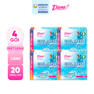 Bộ 4 băng vệ sinh Diana Sensi Cool Fresh siêu mỏng cánh gói 20 miếng 23cm