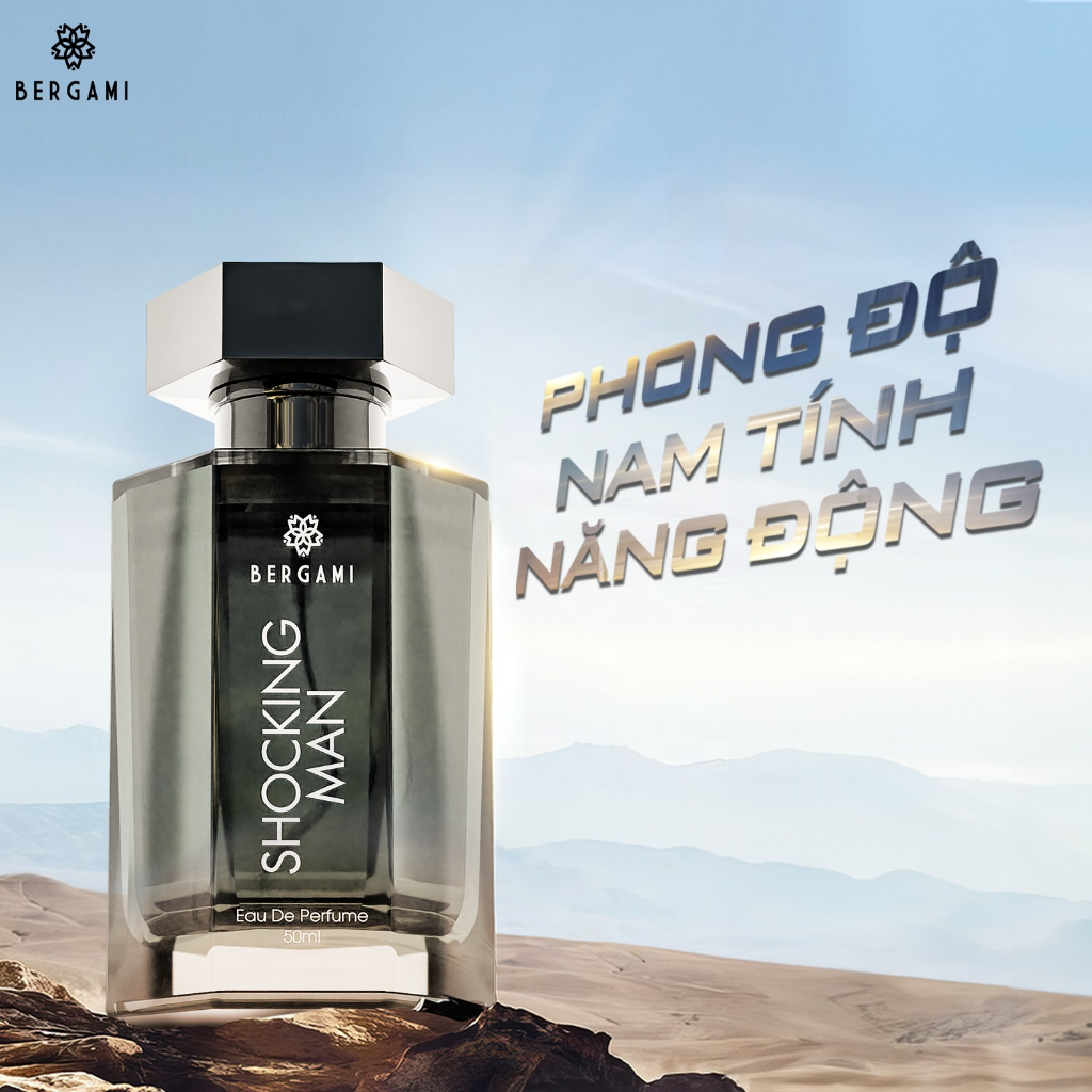 Nước Hoa Nam Thơm Lâu Bergami Shocking Man, Nước Hoa Chính Hãng Mùi Hương Nam Tính Mạnh Mẽ, Lưu Hương 6H 50ml/chai