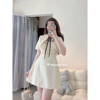 (Ảnh Thật) Đầm Dây Xốp Kèm Áo Choàng Croptop Thắt Nơ Hèo Chinh Chắn