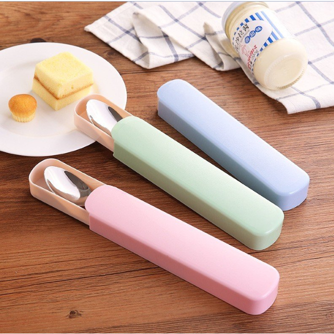 Bộ Đũa, thìa, dĩa inox kèm hộp màu pastel xinh xắn